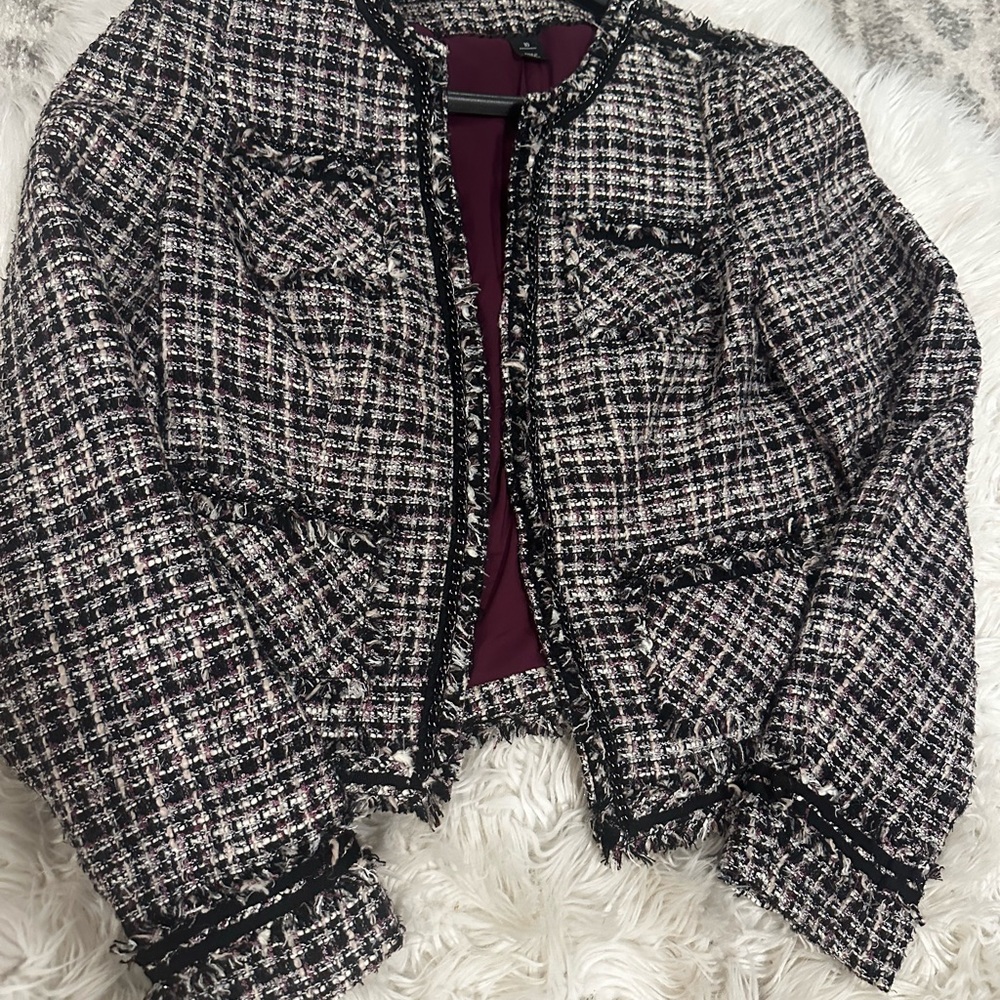 White House Black Market Tweed Blazer with Black and White Pattern